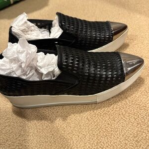 Miu Miu Black and Silver Platform Shoes